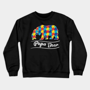 Papa Autism Bear Fathers Day Crewneck Sweatshirt